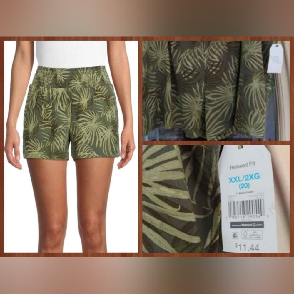 NWT Jungle Print Stretch Shorts - New Comfy Pull-on - Size 2X 20 Tropical